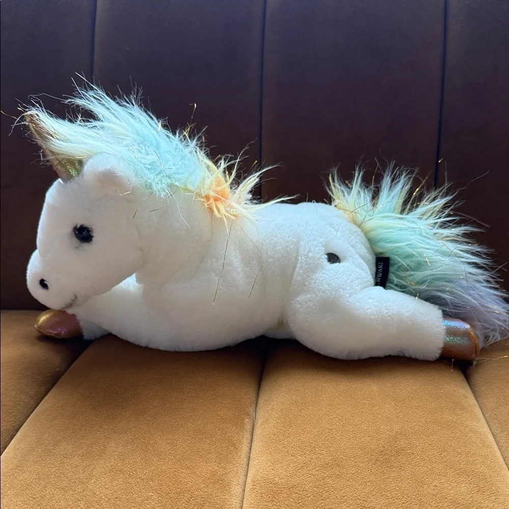 FAO Schwarz Plush Unicorn Toy with Gold Accents Soft Plush Toy 14”